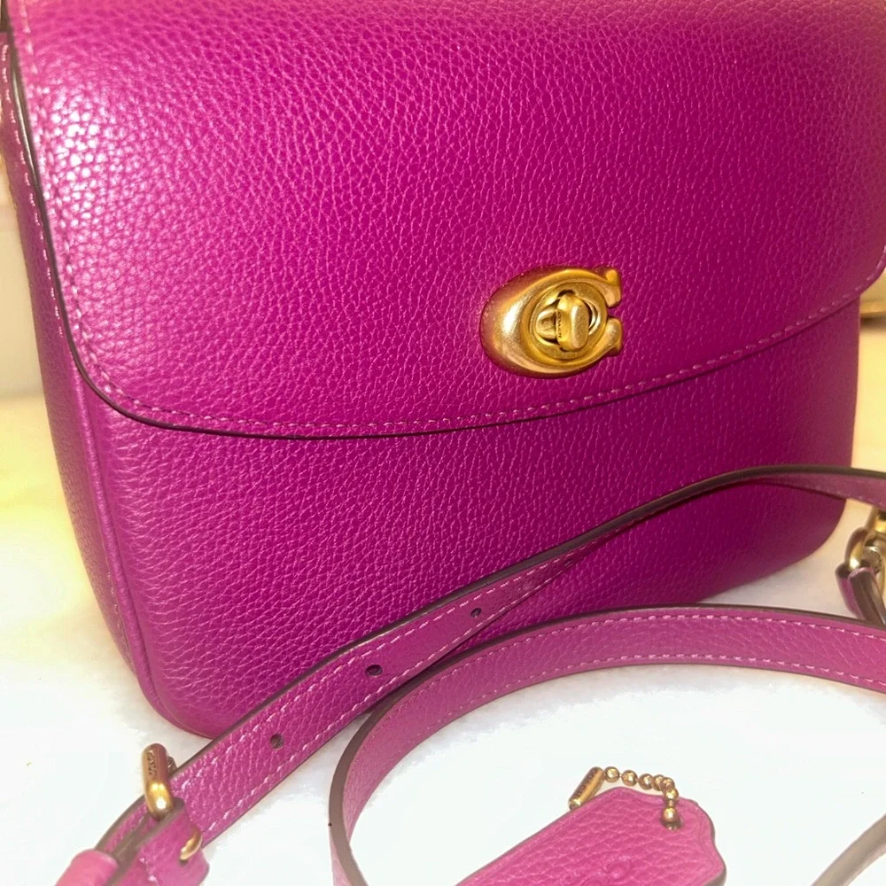 Coach Cassie Magenta Purple Pink Leather Crossbody Bag - Multiple Straps, Chain - Picture 5 of 11